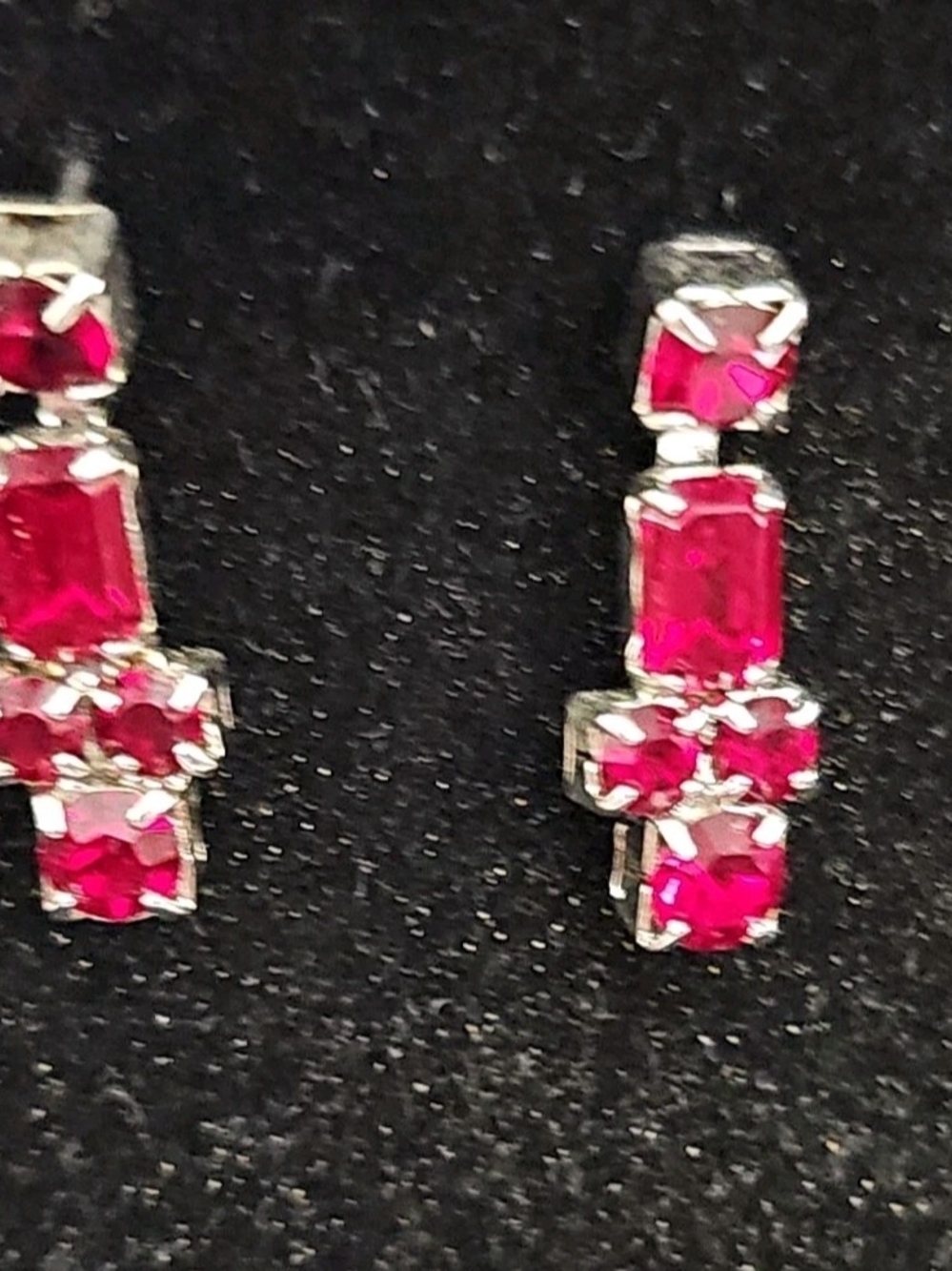 Ruby Red Rhinestone Fringe Statement Necklace & Drop Earring Set - Picture 5 of 11